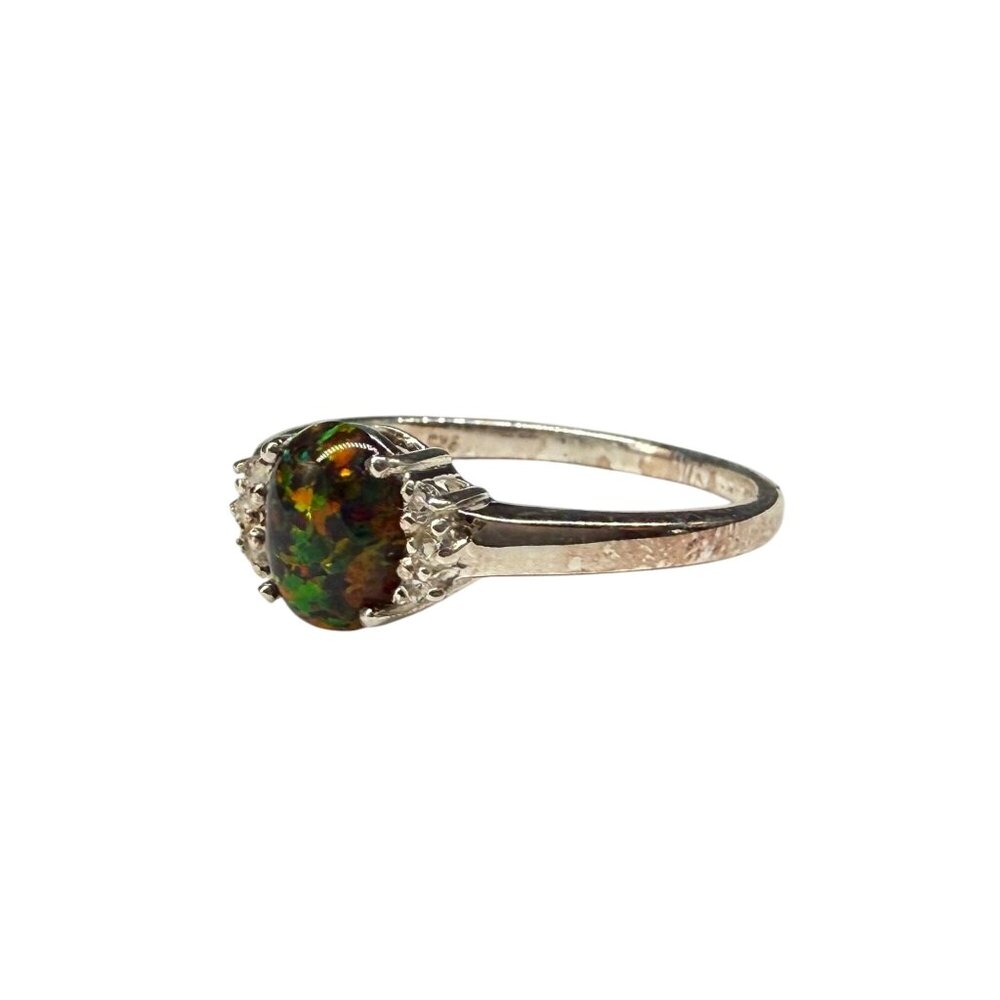 New STS 925 Sterling Silver Oval Faux Created Black Opal Ring Size 9 Party